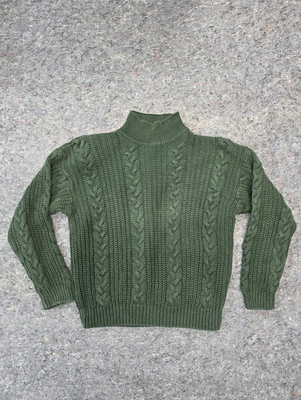 Vintage 80s Casual Corner Olive Green Cable Knit Turtleneck Sweater Womens Small
